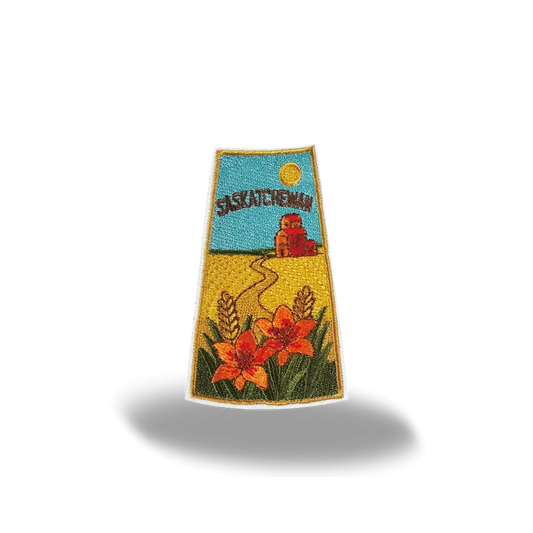 Saskatchewan Prairie Wheat Western Red Lily Embroidered Iron-On Patch - Collectible Travel Patch