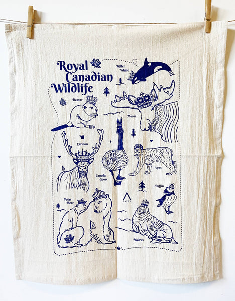 Royal Canadian Wildlife Organic Tea Towel - 20x24: Black