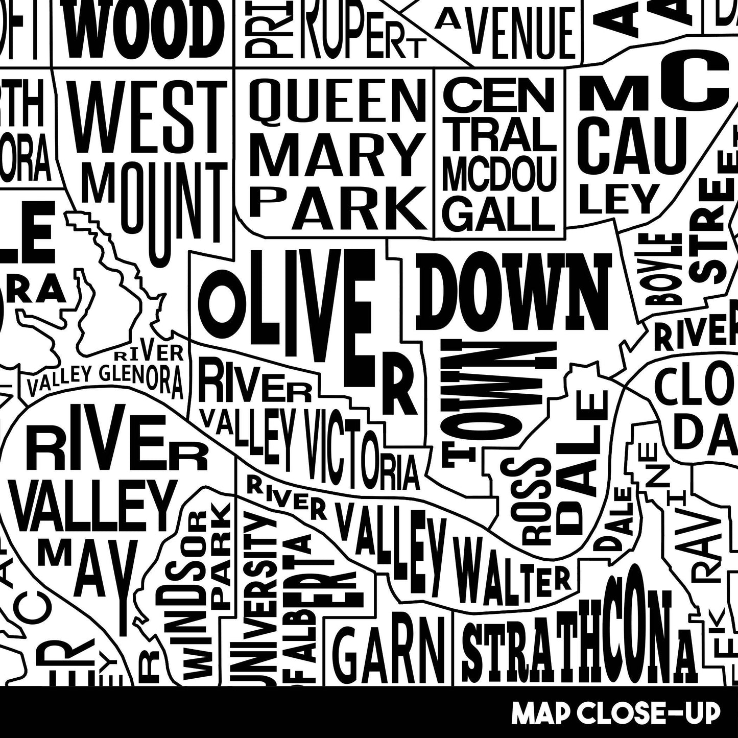 Edmonton Alberta Neighbourhood Typography City Map Print: 8" x 10"