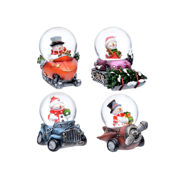 4 Asstd 2.5" Snowman Snow Globe In Vehicle