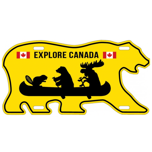 License Plate Magnet 90 × 45 mm - Bear Cutting Three Animals Kayak