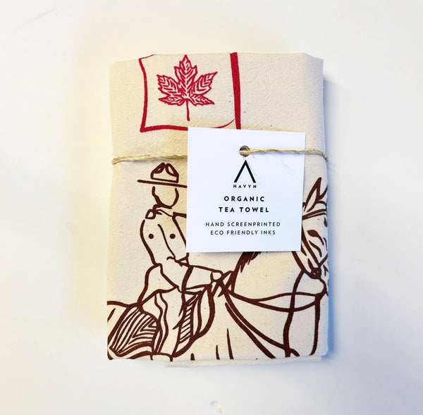 RCMP Organic Tea Towel Brown and Red - 20x24