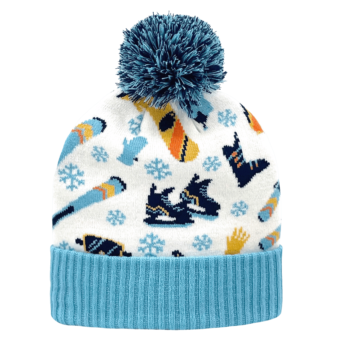 Snowboard Ski Theme Knit Beanie Hat with Colorful Winter Accessories Design