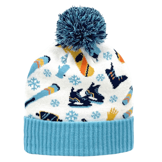 Snowboard Ski Theme Knit Beanie Hat with Colorful Winter Accessories Design