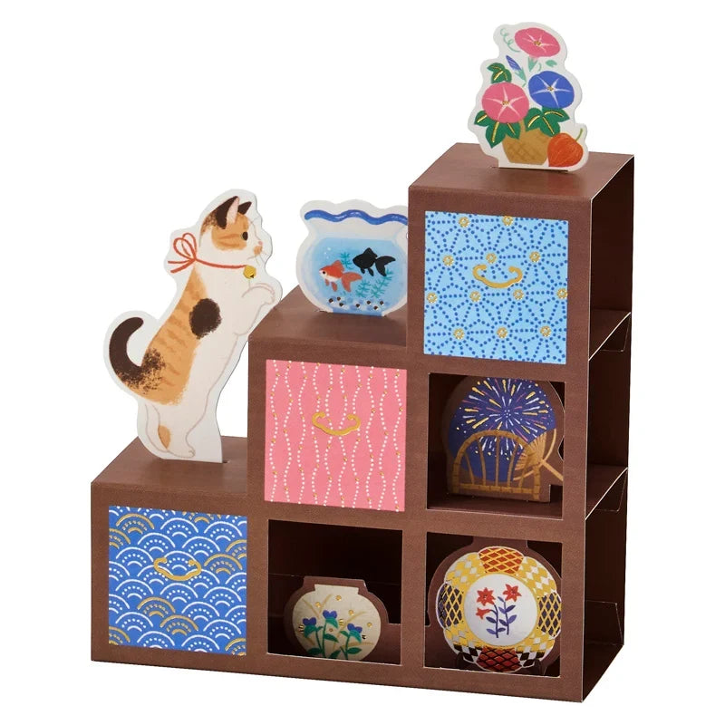 Sanrio Greeting Card: Japanese Traditional Staircase Chest with a Cat