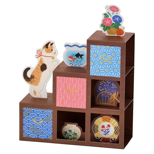 Sanrio Greeting Card: Japanese Traditional Staircase Chest with a Cat
