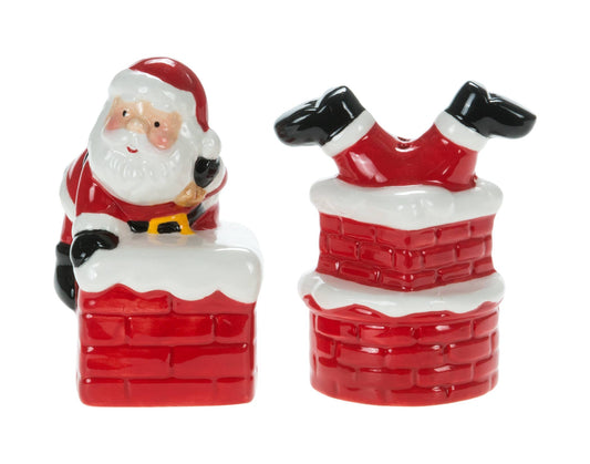 S/2 4" Santa in a Chimney Salt & Pepper