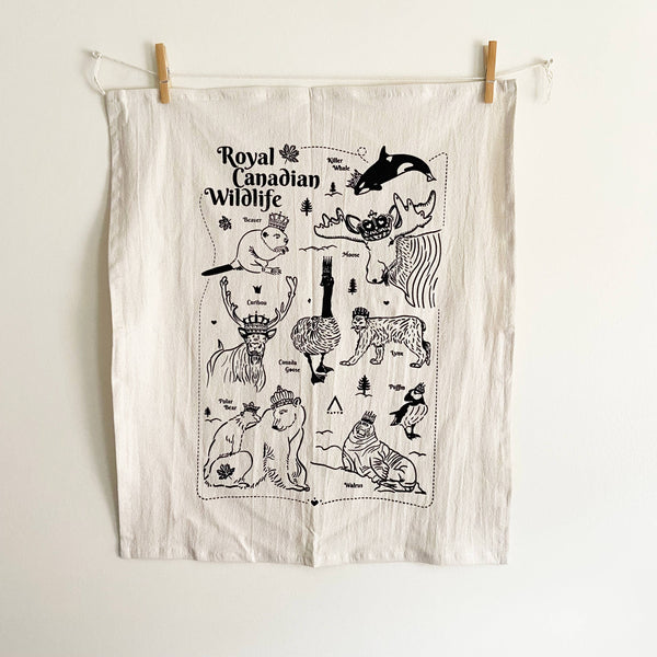 Royal Canadian Wildlife Organic Tea Towel - 20x24: Black