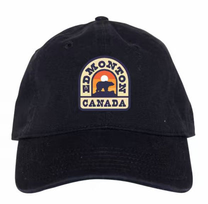 Edmonton Canada black baseball cap with vintage bear sunset patch front view