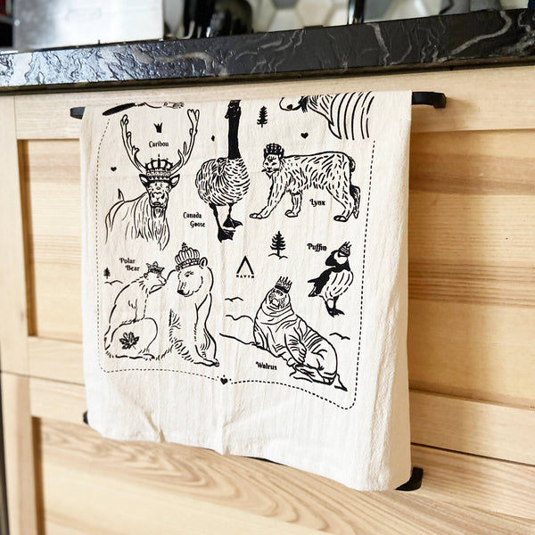 Royal Canadian Wildlife Organic Tea Towel - 20x24: Black