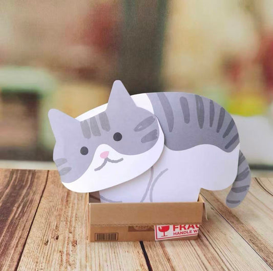 Cozy Cat in Cardboard Box Paper Sculpture Greeting card