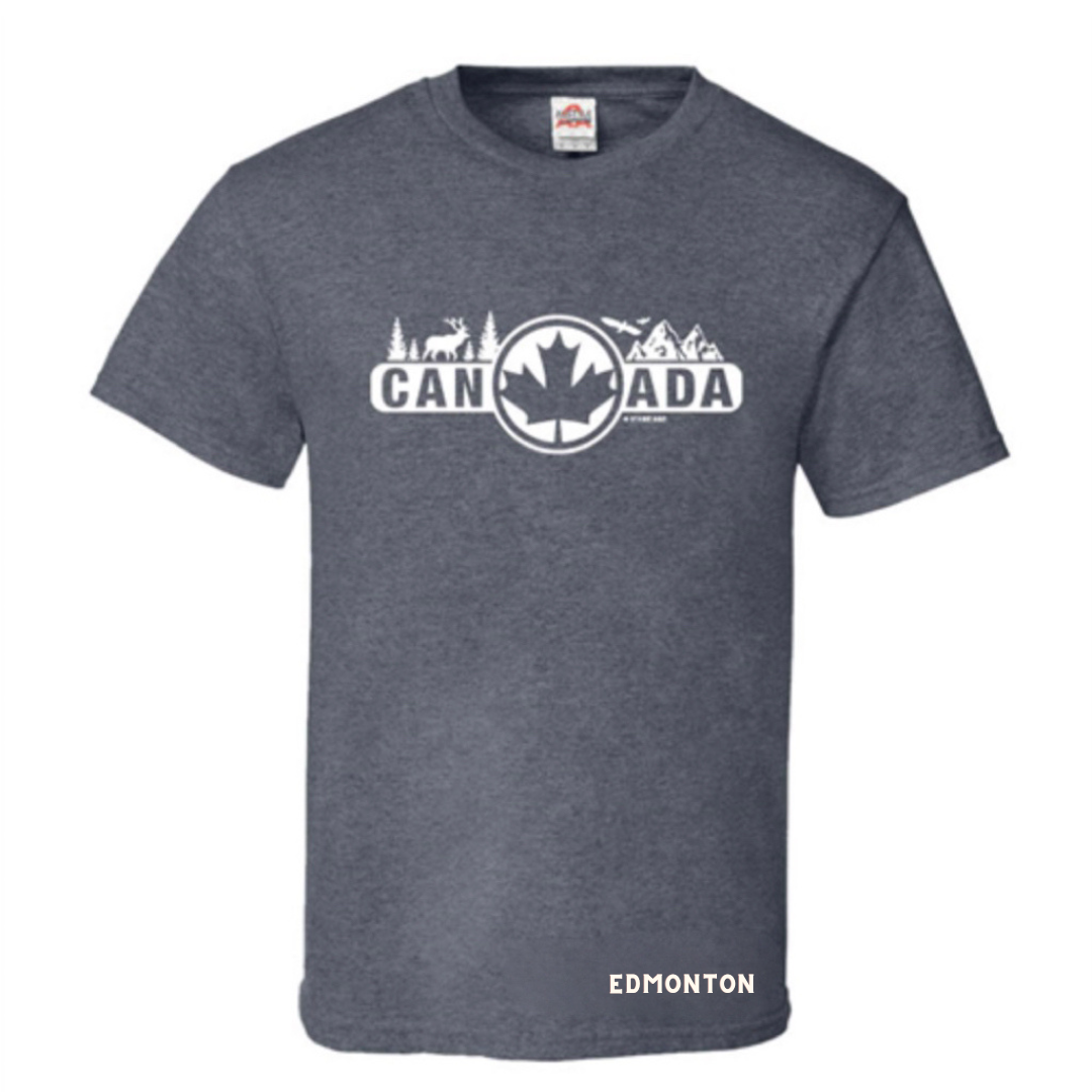 Edmonton T-Shirt Adult Charcoal Heather with Wilderness Print