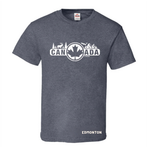 Edmonton T-Shirt Adult Charcoal Heather with Wilderness Print