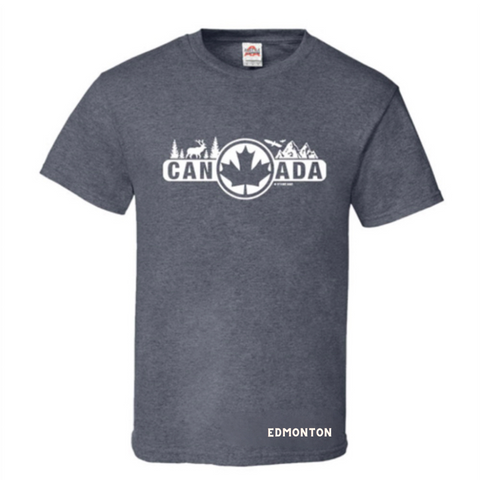 Edmonton T-Shirt Adult Charcoal Heather with Wilderness Print