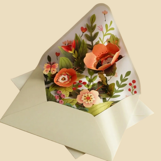 3D Pop-Up Botanical Flower Envelope Greeting Card