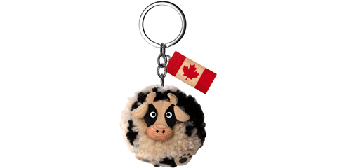Wooden - Keychain - Pom Pom - Cow