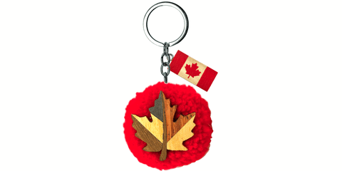 Wooden - Keychain - Pom Pom - Maple Leaf 1.75"