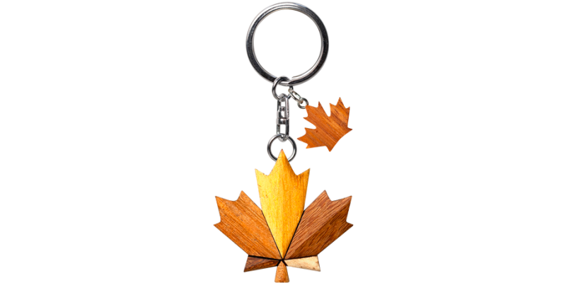 Wooden Keychain - Faceted Maple Leaf 2"