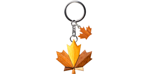 Wooden Keychain - Faceted Maple Leaf 2"