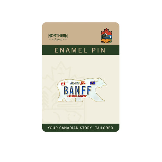Banff Bear Plate Enamel Pin – Canada License Plate Lapel Pins, Souvenir Gift