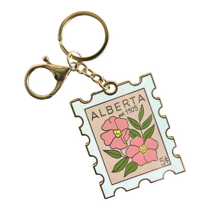 Alberta WIldrose Postage Stamp Keychain