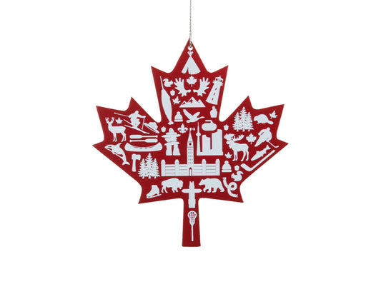 4X4.5" Red & White Maple Leaf Ornament