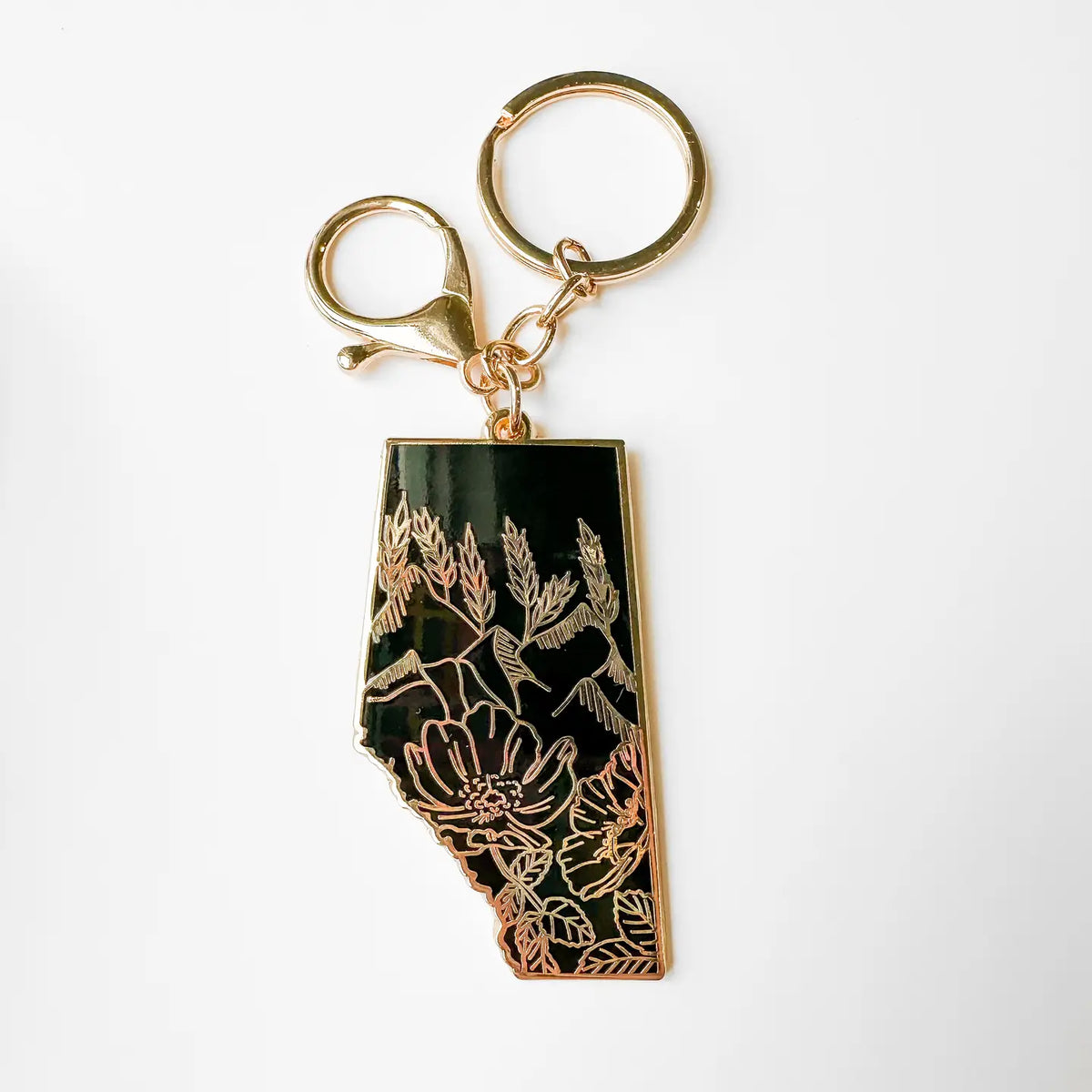 Alberta Black & Gold Enamel Mountain Keychain