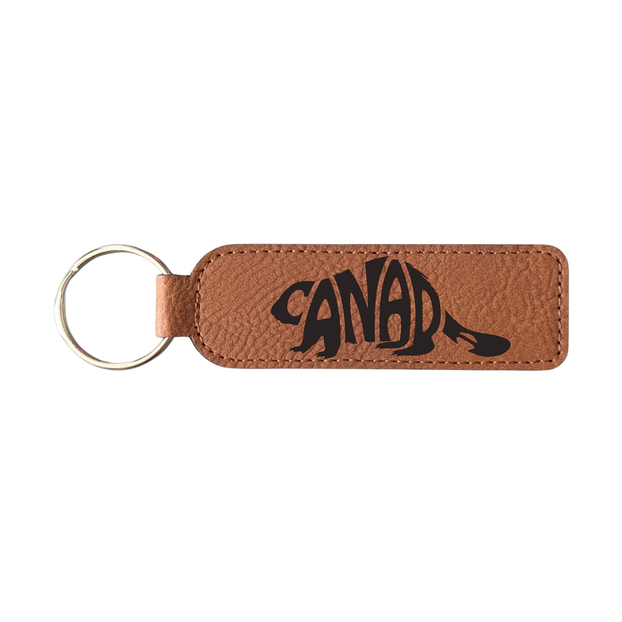 Canada Beaver Typography Souvenir Keychain: Rawhide/Black