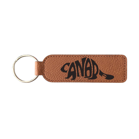 Canada Beaver Typography Souvenir Keychain: Rawhide/Black