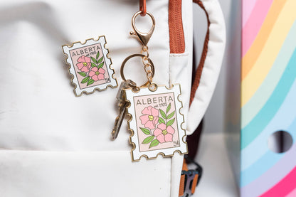 Alberta WIldrose Postage Stamp Keychain