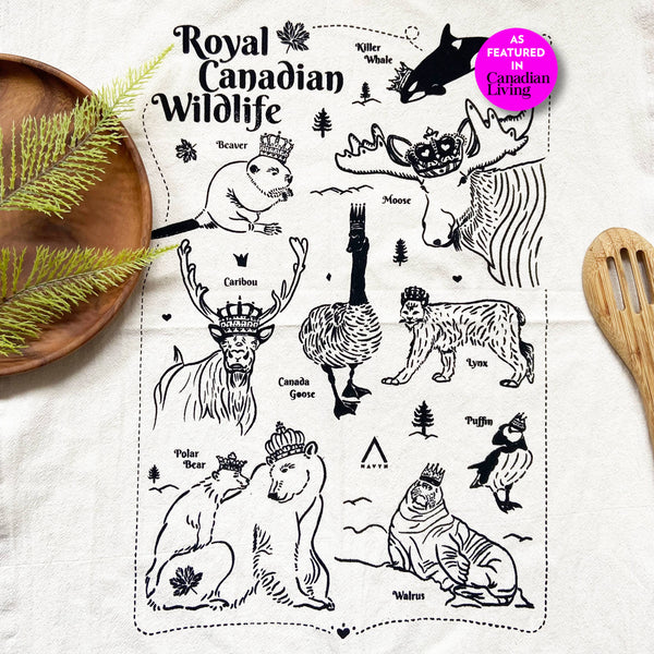 Royal Canadian Wildlife Organic Tea Towel - 20x24: Black
