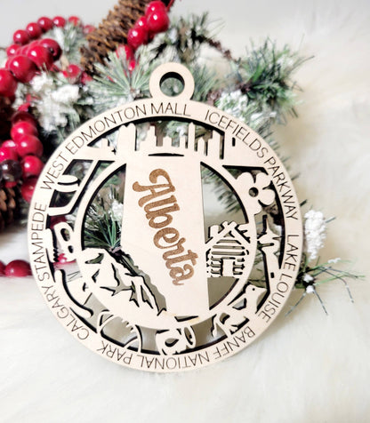 Alberta & Calgary Canada Christmas Ornament: Red / 2 Layer W/o Center