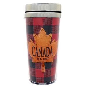 Stainless Travel Mug - Red & Black Plaid Design